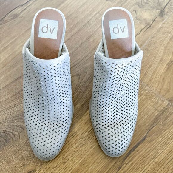 Dolce Vita Kenli Mule Stacked Heel Bootie - Taupe Perforated Faux Leather - Picture 3 of 7